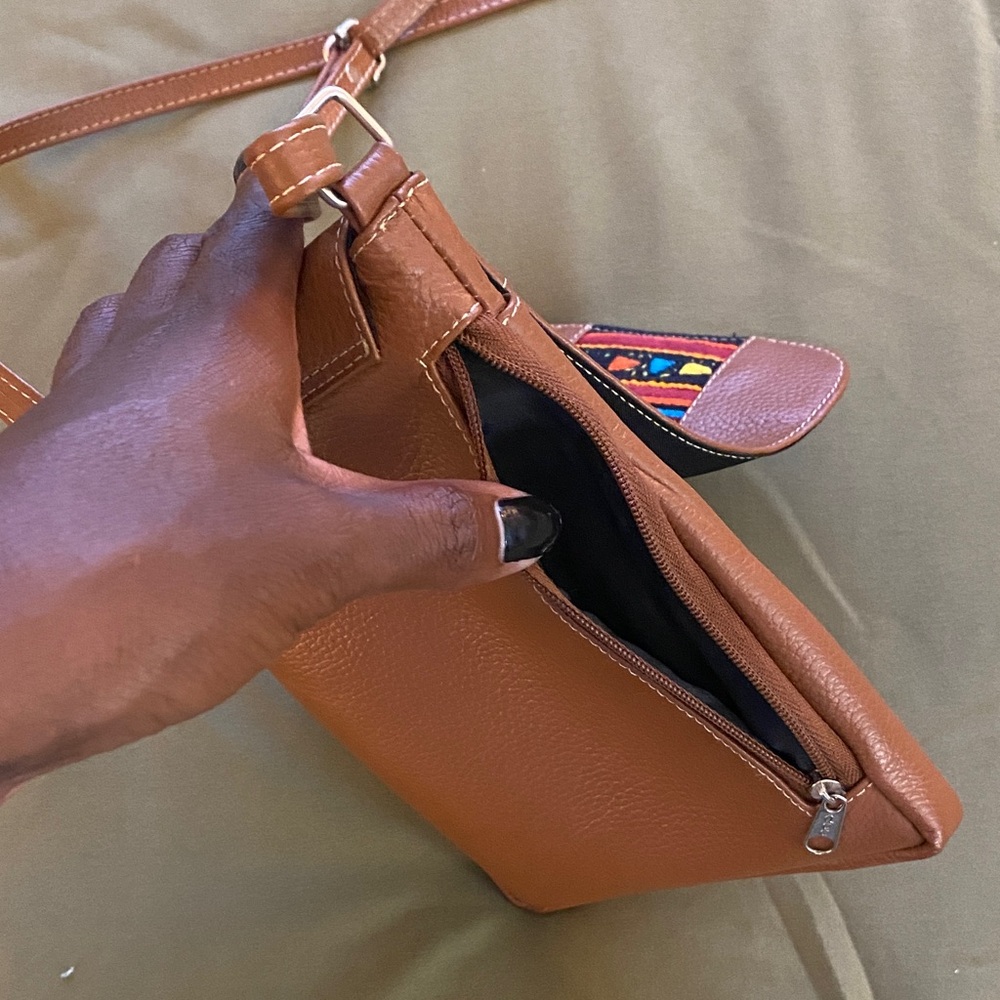 Brown Leather Crossbody Bag with Colorful Pattern - Picture 4 of 4